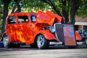 Customized red 1934 Ford Tudor