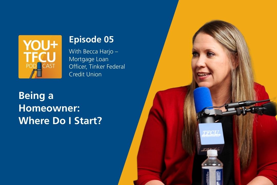 A woman has a podcast microphone in front of her. Text reads: How TFCU Supports the Community
