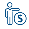 Icon of line art person next to a money symbol