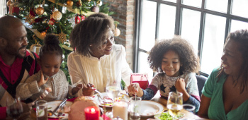 Family gathered together celebrating the holidays