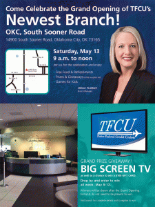 Celebrate the Grand Opening of TFCU's OKC, South Sooner Road Branch on May 13, 9 a.m. to noon