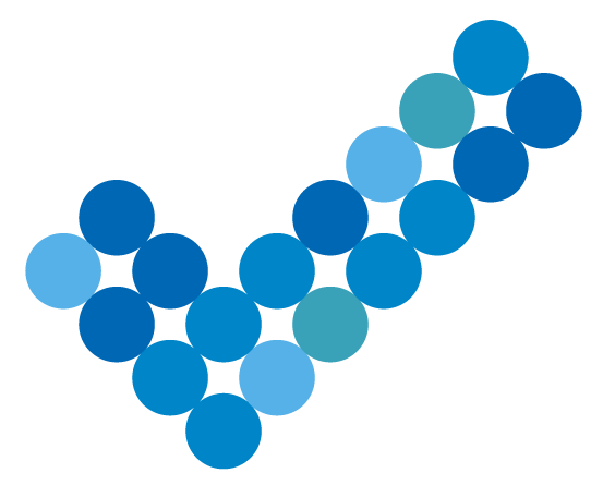 Blue dots connection to make a check mark shape.