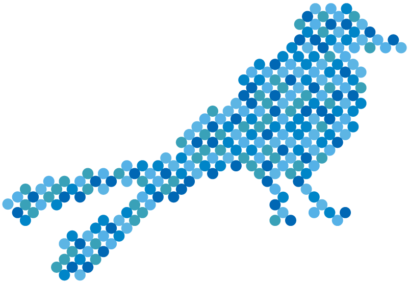 Blue dots on the shape of a scissor tail fly catcher to signify community in Oklahoma.