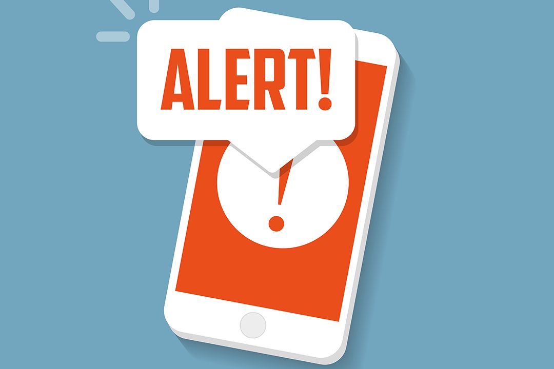 Alert sign on the smartphone screen.