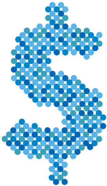 A dollar sign made of blue dots